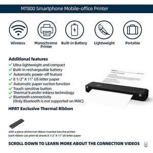 HPRT Wireless Bluetooth Portable Printer+Case+Ribbon 3 in 1 by Thermal Transfer